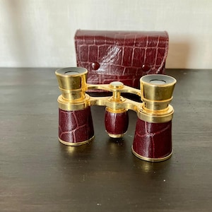 Vintage French Opera Glasses with Original Leather Case, Brass & Leather Theatre Binoculars, Library Decor, Gentleman’s Gift. image 1