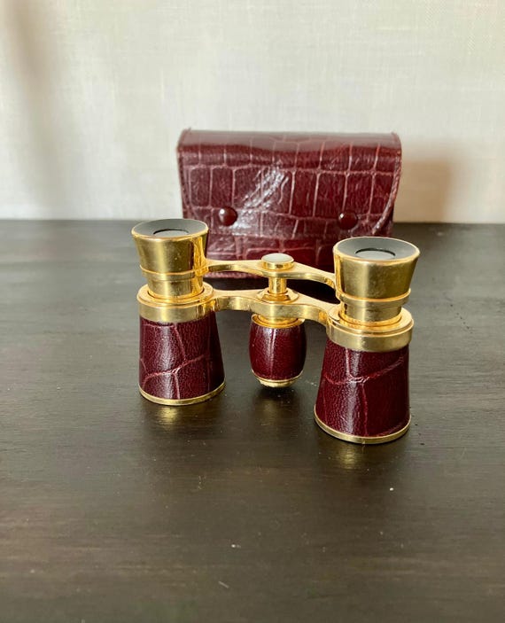 Vintage French Opera Glasses with Original Leather Case, Brass & Leather Theatre Binoculars,  Library Decor, Gentleman’s Gift.