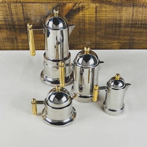 Vintage Vev Vegano Kontessa Moka Espresso Set - 4-teiliges italienisches Edelstahlservice