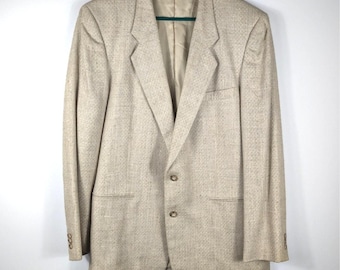 Vintage Wool Silk Blazer Mens 46L Tan Classic Fit Sport Coat Jones New York