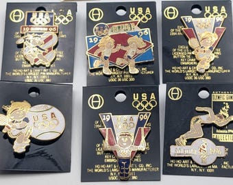 1996 Atlanta Olympics USA Enamel Pin Lot of 6 On Card USOC Ho Ho Art Craft Izzy