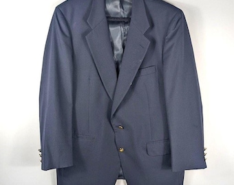 Vintage Burberry Navy Wool Blazer Mens 46R Gold Buttons Classic Tailored Designer Jacket