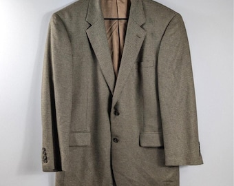 Jos A Bank Mens 43R Tan Houndstooth Sport Coat Silk Wool Blend Blazer Jacket