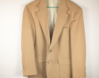 Vintage Tan Wool Blazer, Mens 42R Classic Fit Sport Coat USA Made