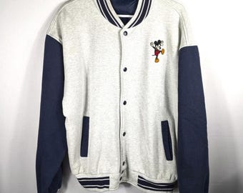 Chaqueta universitaria vintage Mickey & Co. gris azul para hombre XL Walt Disney bordada