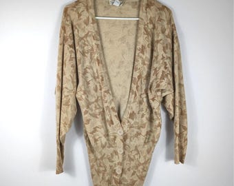 Vintage Christian Dior Floral Cardigan Womens S Lambswool Angora Blend Designer Knit