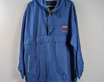Vintage 1998 US Open Tennis Mens L Pullover Windbreaker Anorak Blue Hooded 90s