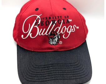 Vintage University of Georgia Bulldogs Snapback Hat Red Black NCAA College Adjustable Cap