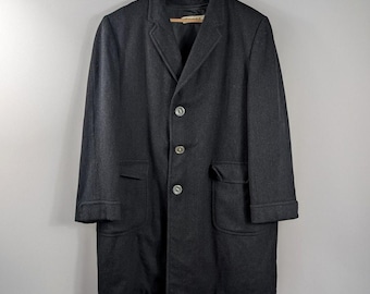 Vintage Style Manor Bond Clothes Mens Wool Herringbone Overcoat Plaid Lined 50s