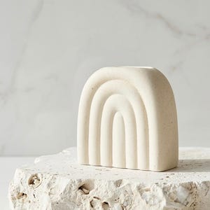 Brûle-parfum Arche tendance, diffuseur fondant cire, pierre dolomite , objet déco minimaliste blanc moucheté, brûleur huile essentielle