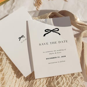 Modern Bow Save the Date | Elegant Invitation Template | Canva Template | Customizable Wedding Invitation | Minimalist Wedding