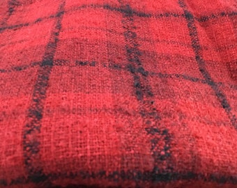Red and Black Plaid Wool Blend Fabric
