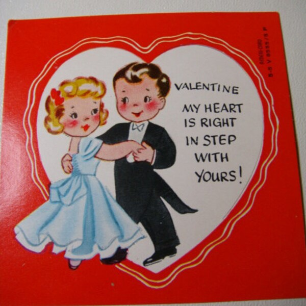 Vintage Valentine Card - Dancers - Unused - Would make a great Gift Card Holder