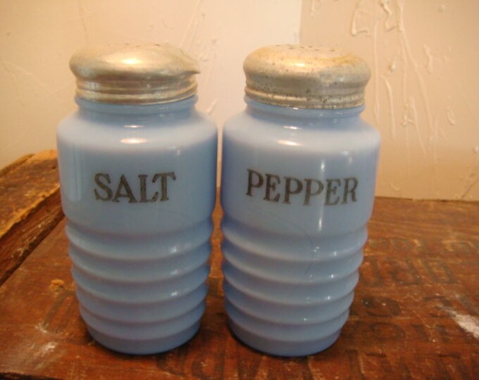 Delphite Blue Salt and Pepper Shaker Glass Blue Etsy