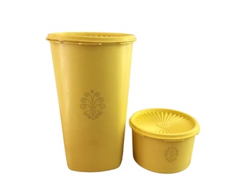 2 Tupperware Yellow Canister Containers Yellow Tupperware Storage Containers