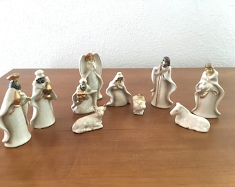 10 Piece Raku Pottery Nativity Hand Painted Pottery Nativity