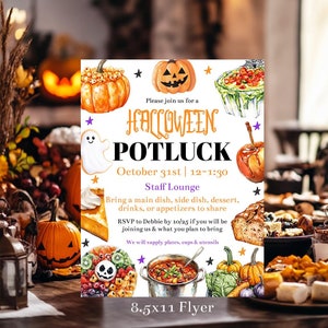 Bearbeitbare Halloween Potluck Desserts und Essen Flyer Vorlage Halloween Staff Potluck Mitarbeiter Wertschätzung Flyer Druckbare Office Potluck Corjl