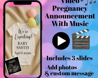 Schwangerschaftsankündigungsvideo mit Ultraschall-Sonogrammfoto Digitaler Teddybär-Babymitteilungsfilmanimation Text oder E-Mail Social Media