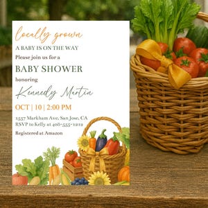Locally Grown Baby Shower Invitation Template Farmers Market Baby Shower Invite Home Grown Baby Organic Produce Invite Gender Neutral Corjl