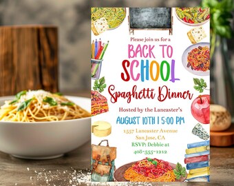 Editable Spaghetti Dinner Back To School Party Invitation Template Printable End Of Summer Classroom Pasta Dinner Party Invite Corjl