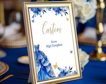 Editable Quinceañera Custom Sign Template Printable Quinceanera Personalized Sign Blue Girls 15th Birthday Quinceanera Decor Corjl BLQU