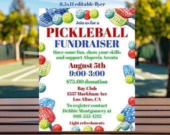 Pickleball Fundraiser Flyer Vorlage, bearbeitbar 8,5 x 11 (Corjl)