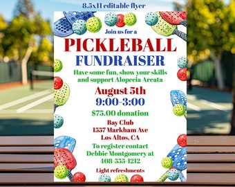 Editable Pickleball Flyer Template 8.5x11, Printable Pickleball Fundraiser Sign, Pickleball Sign Up, Pickleball Game and Luncheon, Corjl