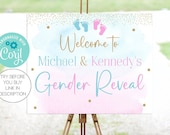 Pink and Blue Gender Reveal Welcome Sign Boy or Girl Baby Shower Couples Gender Reveal Decorations Corjl Printable Editable Template PBGR Il_170x135