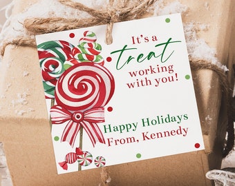 Printable It's a Treat Working With You Holiday Tags Editable Office Gifts Christmas Tags Treat Tag Christmas Gift Tags For Co-Workers