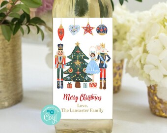 Editable Nutcracker Wine Label, Christmas Wine Label, Christmas Gift, Wine Gift, Printable, Co-Worker Gift, Corjl, Instant Download, RNUT