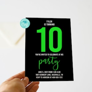 Bewerkbare verjaardagsuitnodiging tiener, tienerfeest, jongen verjaardagsuitnodiging, Corjl, afdrukbare uitnodiging, de kleuren aanpassen, TEBP