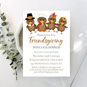 Editable Friendsgiving Dinner Invitation Template Friendsgiving Potluck Thanksgiving Dinner Invite Turkey Friendsgiving Printable Corjl