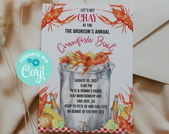 Editable Crawfish Boil Invitation, Crawfish Party, Crawfish Dinner, Crawfish Invite, Printable Invitation, Corjl, Instant Download, CFBP