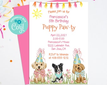 Bearbeitbare Welpe Party Einladung, Hund Geburtstag, Hundeparty, Welpe Pawty, Welpe Geburtstag, Corjl, Druckbare Einladung, Sofort Download, PAWB