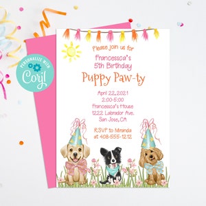 Editable Puppy Party Invitation, Dog Birthday, Dog Party, Puppy Pawty, Puppy Birthday, Corjl, Printable Invitation, Instant Download, PAWB