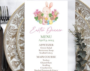 Editable Easter Dinner Menu Template Easter Brunch Dinner Menu Printable Menu Easter Dinner Table Decorations 4x9 Menu Card Corjl EADN