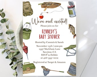 Editable Fishing Baby Shower Invitation Template Printable We're Reel Excited Baby Shower Invite Co Ed Baby Shower Boy Baby Corjl FIBI