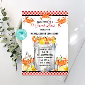 Invito modificabile per bollitura del granchio, modello di invito, cena a base di granchio, granchio al forno, invito stampabile, Corjl, frutti di mare, download immediato, CBAP