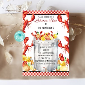 Editable Lobster Boil Invitation, Lobster Bake, Lobster Dinner, Lobster Party, Printable Invitation, Corjl, Instant Download, LBOP image 1