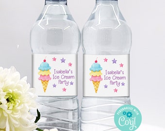 Editable Ice Cream Party Water Bottle Wrappers, Ice Cream Party Decorations, Ice Cream Birthday, Instant Download, Corjl, Summer Party, ICBP