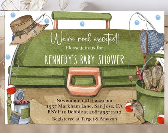 Editable Fishing Baby Shower Invitation Template Tackle Box Printable We're Reel Excited Baby Shower Invite Couples Baby Shower Corjl FIBI
