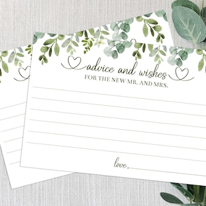 Greenery Wünsche und Ratschläge für die neue Mr und Mrs, Eukalyptus Hochzeit Dusche Aktivität, Hochzeit Gästebuch Karten, druckbar, sofort Download