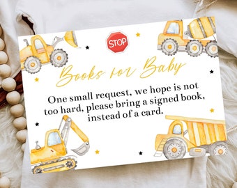 Construction Baby Shower Books For Baby Card, Dump Truck Baby Shower, Boys Baby Shower, Book Request Card, Baby Library Request, BUCS