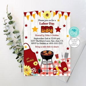 Labor Day BBQ Invitation End of Summer BBQ Invite Labor Day Invitation Editable Template Family Reunion Block Party Summer BBQ Corjl