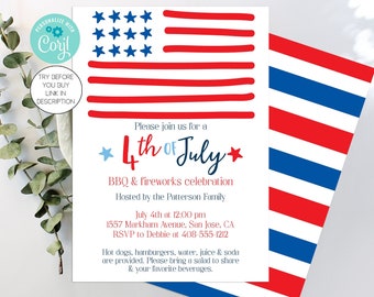 Editable 4th of July Invitation Template Printable July 4th Independence Day Party Neighborhood Block Party Family Reunion Corjl JUFO