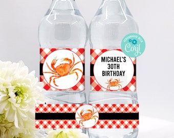 Editable Crab Boil Water Bottle Wrappers, Crab Feed, Crab Dinner, Crab Feast, Birthday Dinner, Crab Party Decorations, Corjl, Instant, CBAP