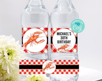 Editable Crawfish Boil Water Bottle Wrappers, Crawfish Feed, Crawfish Dinner, Crawfish Party Decorations, Corjl, Instant Download, CFBP