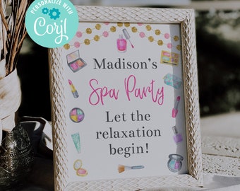 Editable Spa Party Welcome Sign, Makeup Party, Spa Party Decorations, Corjl, Printable Sign, Girls Birthday Party, Tween Party, MASP