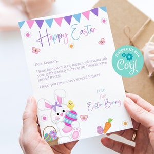 Carta editable del Conejo de Pascua, Carta del Conejo de Pascua, Regalo de canasta de Pascua del Conejo de Pascua, Personalizar con Corjl, Instantáneo