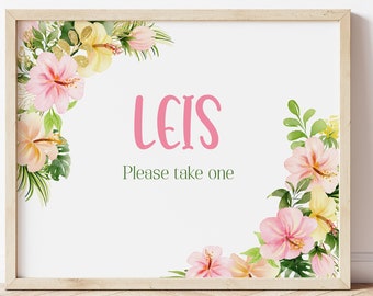Lei Sign For Luau Party Decorations, Lei Favors Sign, Printable Luau Decorations For Bridal Shower Birthday Party and Graduation, LUCO